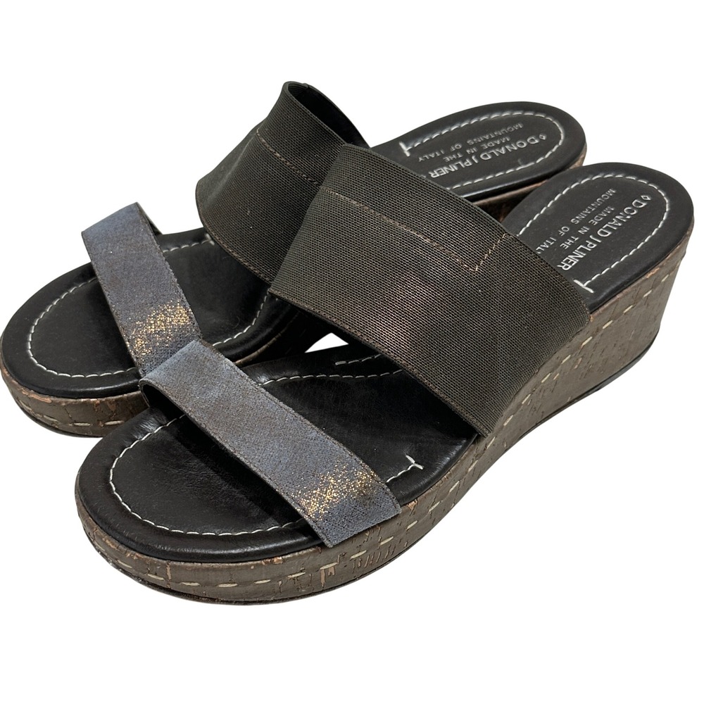 Donald J Pliner Shera Wedge‎ Slide Sandals Womens 10 Metallic Brown Cork 90s Y2K